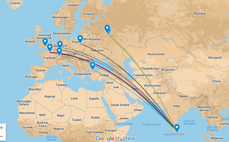 Sri Lanka to Europe Direct flights route map